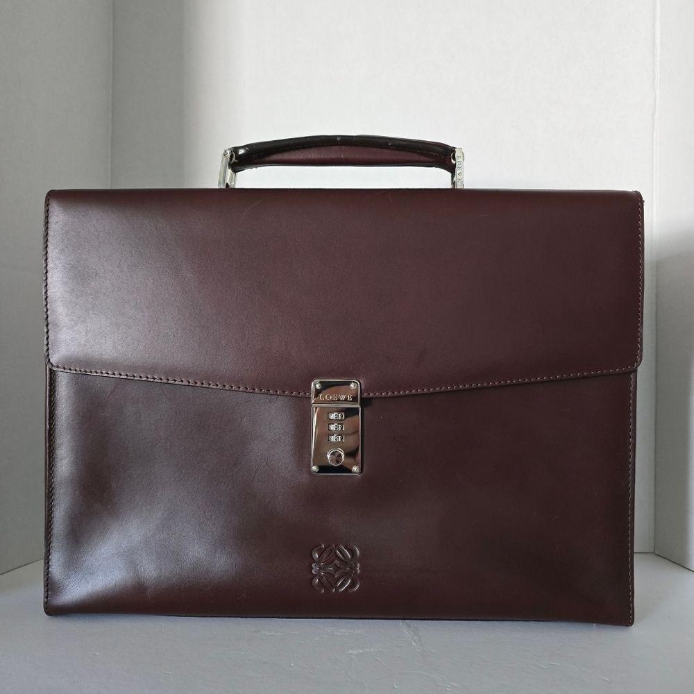 Loewe Bordeaux Leather Briefcase Business Bag